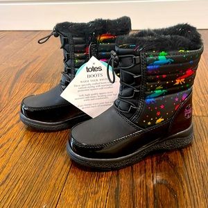 Brand new in box black weatherproof rain/snow boots never taken out of box.